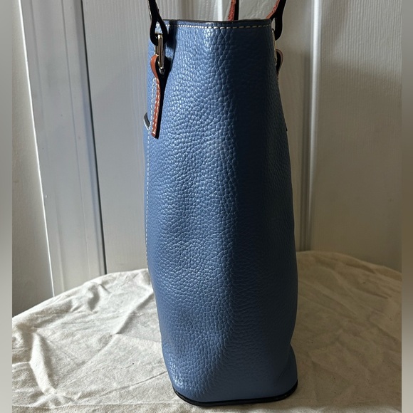Dooney & Bourke Slate Blue Pebbled Leather Tote with Brown Handles - Picture 5 of 6